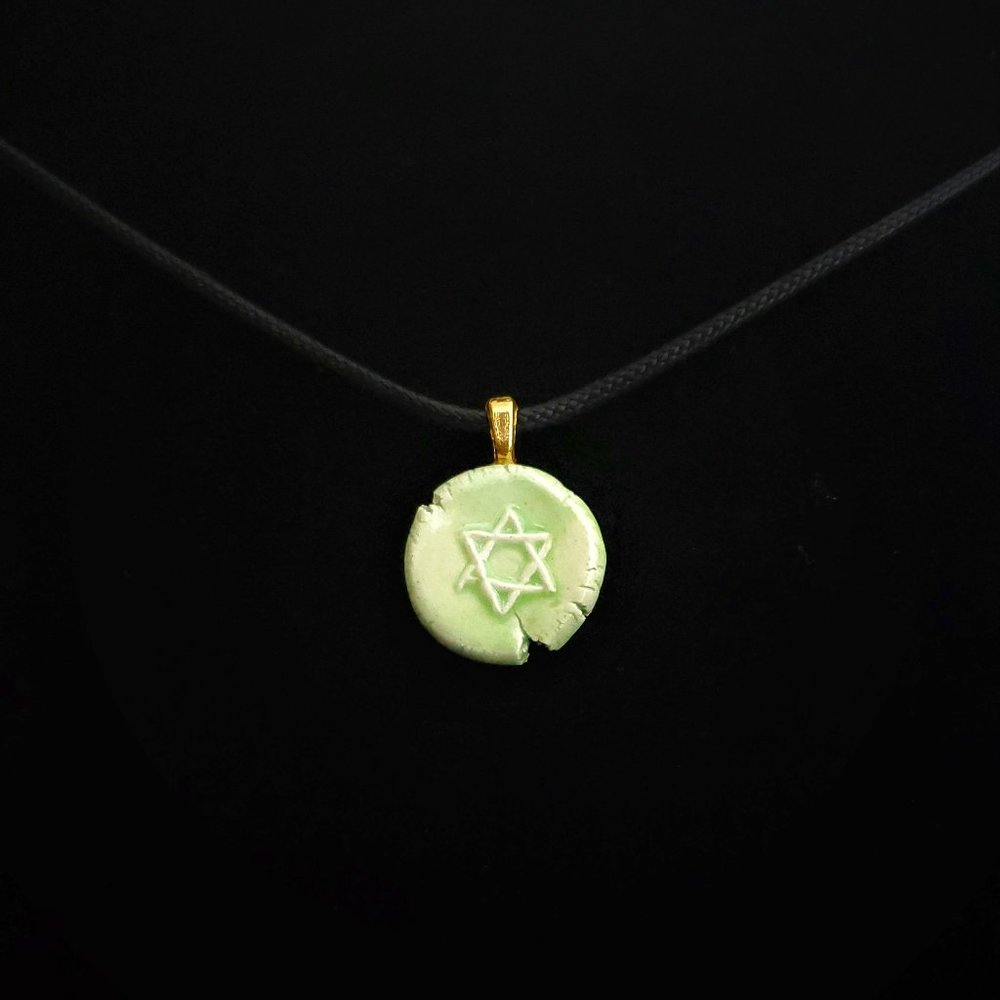 Handmade Ceramic Light Green Star of David Pendant Necklace